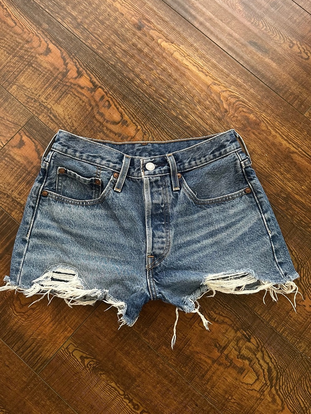 Levi's 501 Distressed Blue Denim Cutoff Shorts